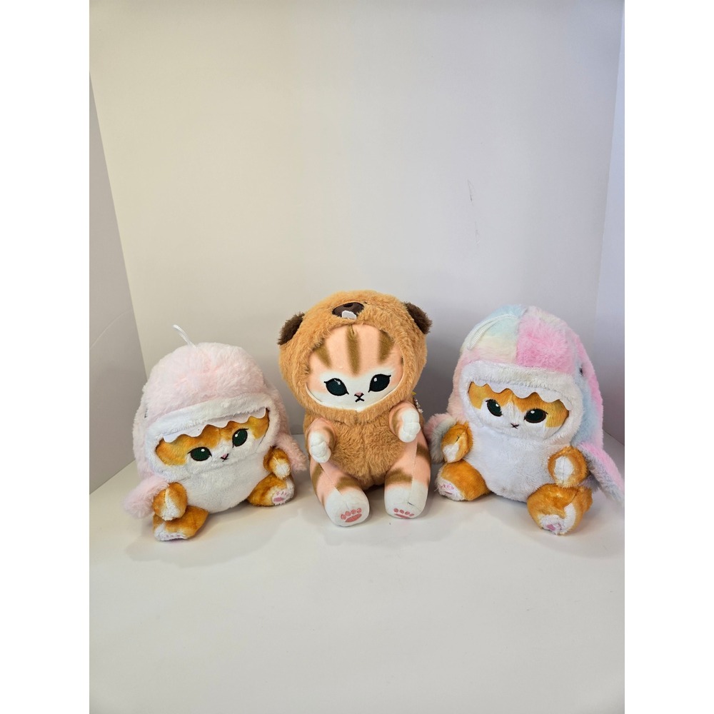Set of 3 Mofusand Style - Shark and Beaver Costume Cat Plush Stuffed Animals
